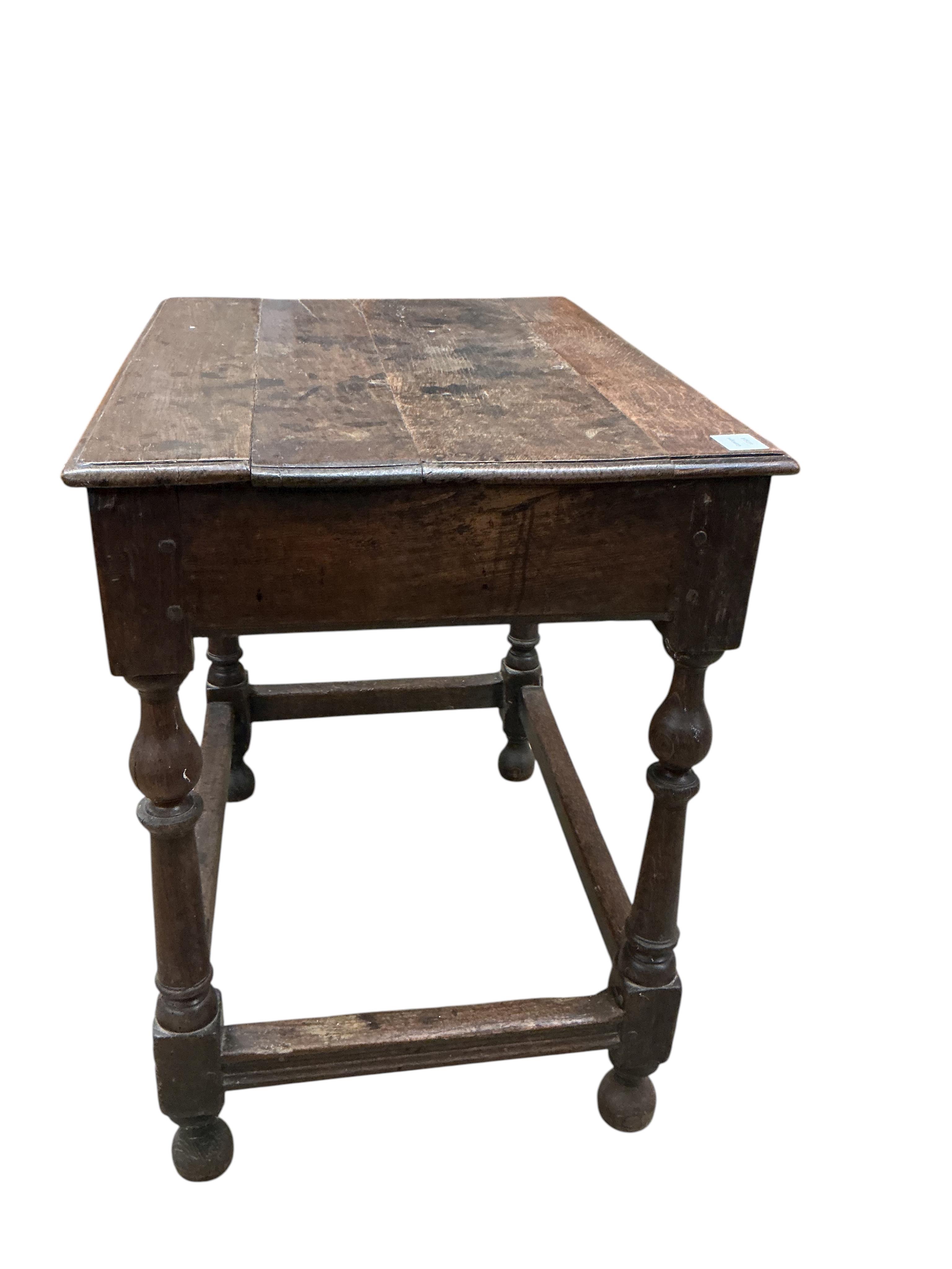 An 18th century rectangular oak side table, width 74cm, depth 74cm, height 74cm